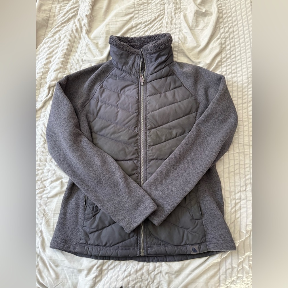 L.L. Bean Downtek Jacket Women's Small Gray Puffer Full Zip Fleece Lined Collar - Picture 6 of 6